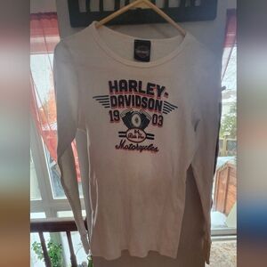 Harley-Davidson White Long Sleeve Tee with Orange and Navy Logo